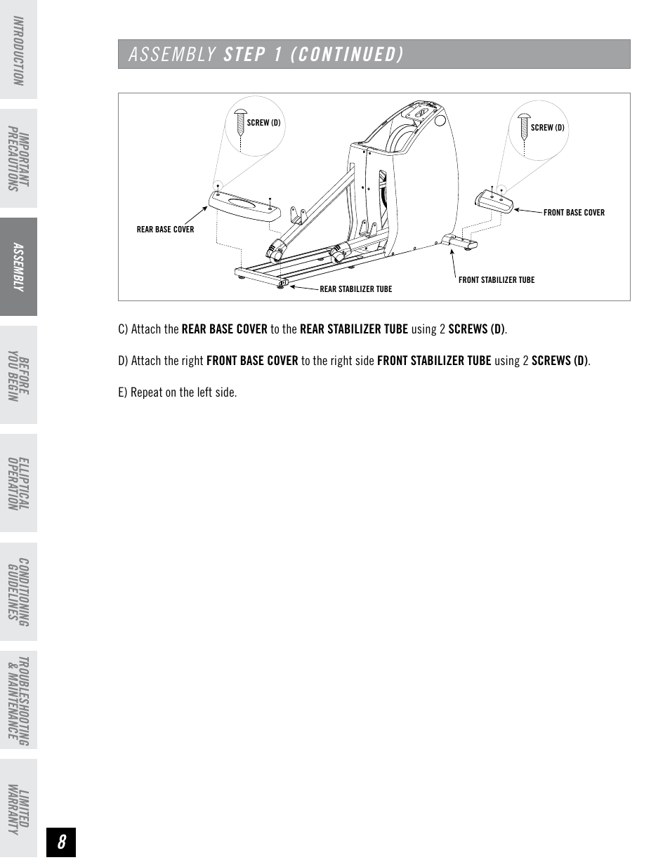 Assembly step 1 (continued) | Horizon Fitness LS 625E User Manual | Page 8 / 32