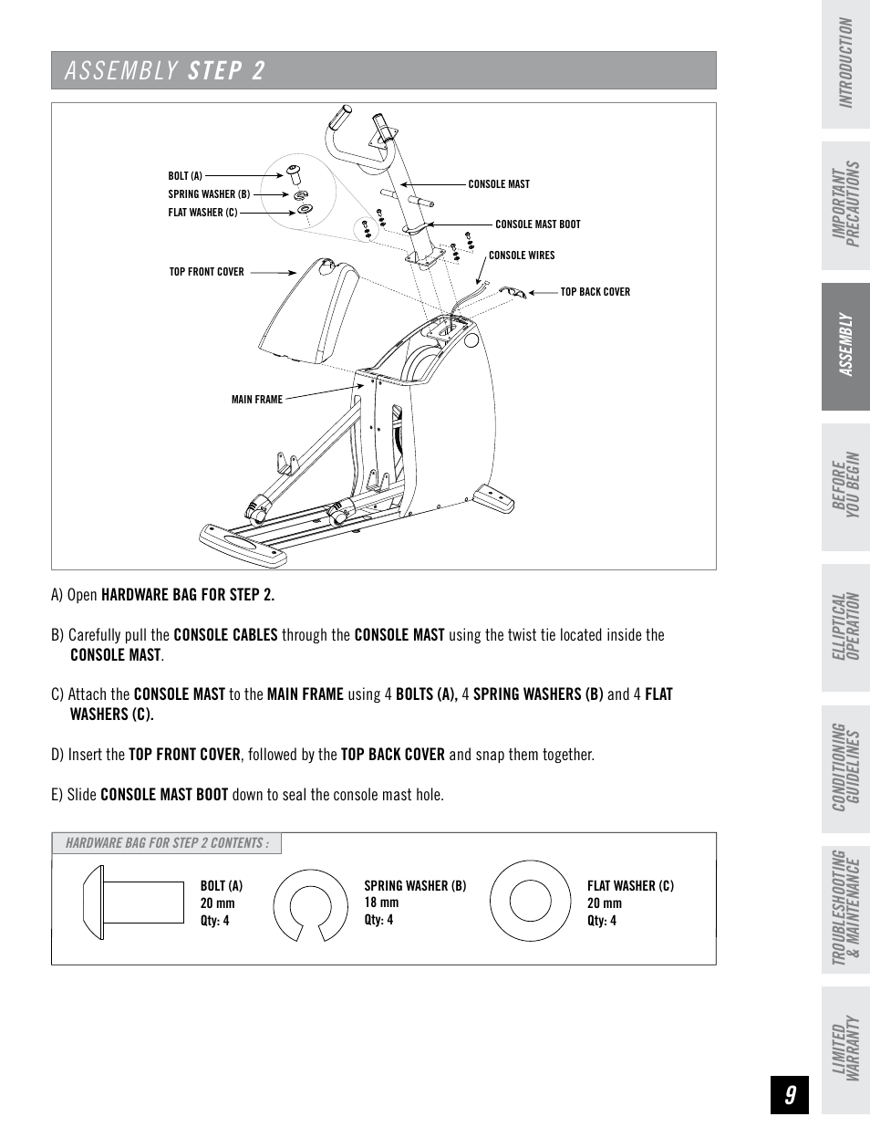 Assembly step 2 | Horizon Fitness LS 625E User Manual | Page 9 / 32