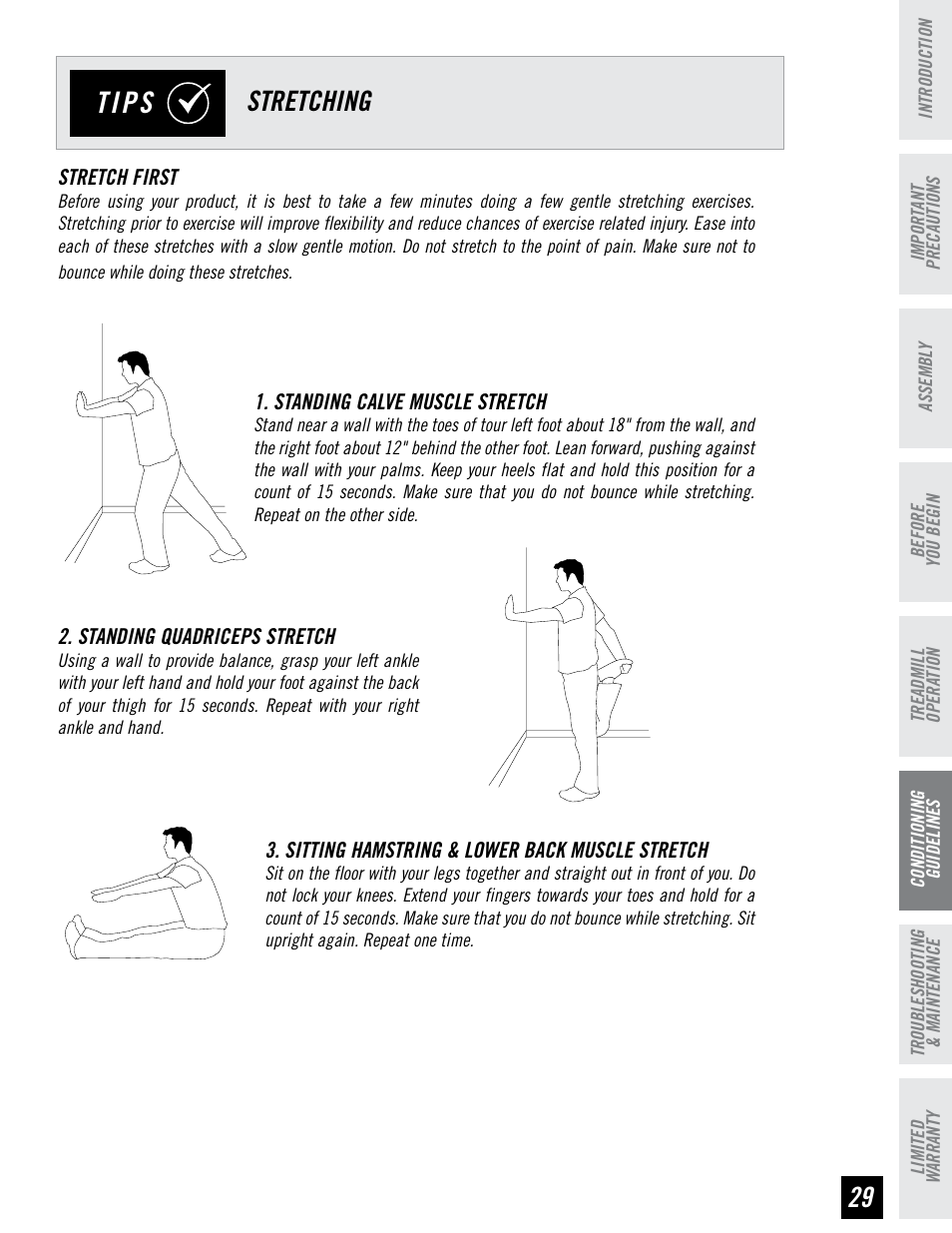 Tips, Stretching | Horizon Fitness CLUB SERIES CST4.6 User Manual | Page 29 / 40