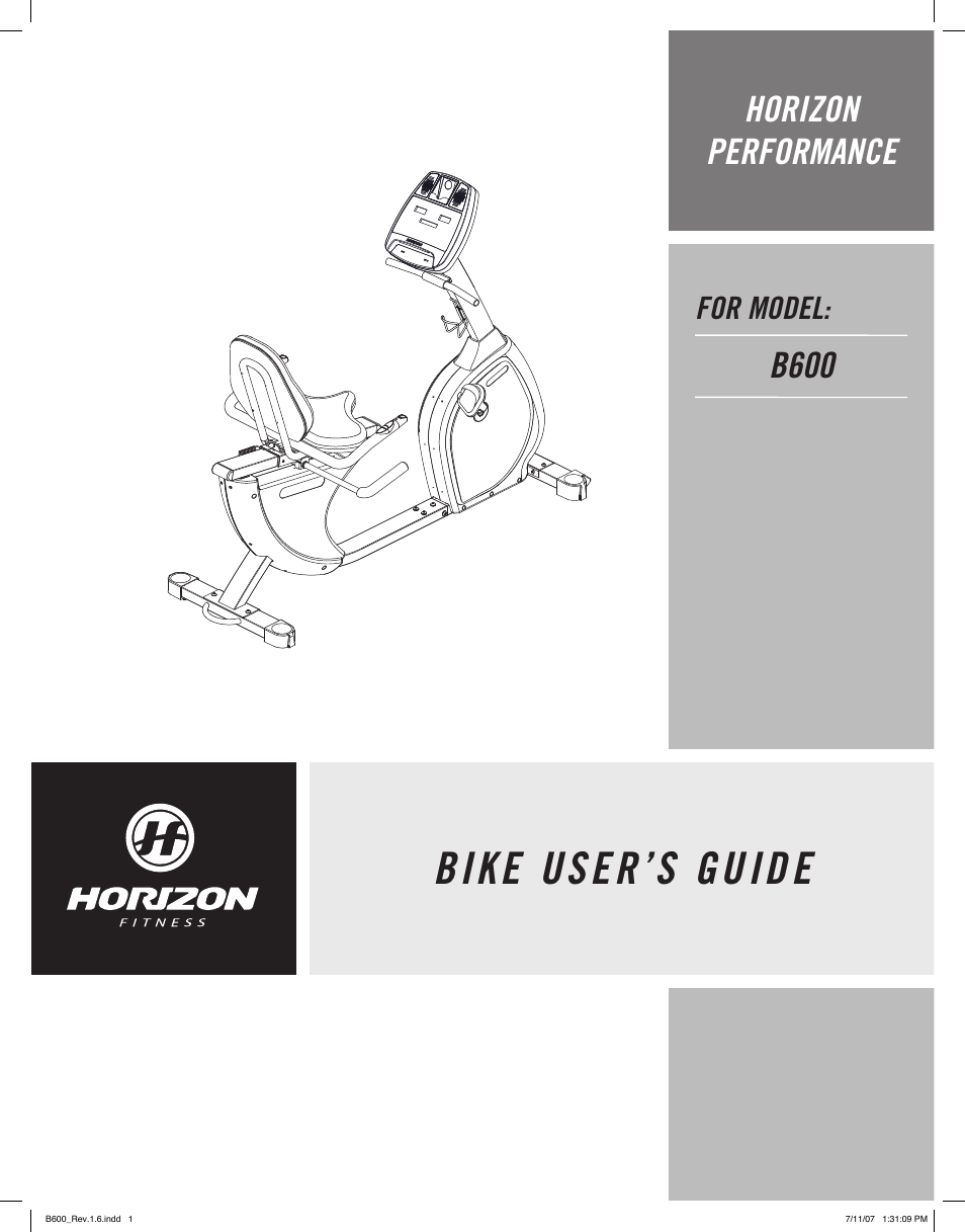 Horizon Fitness B600 User Manual | 20 pages