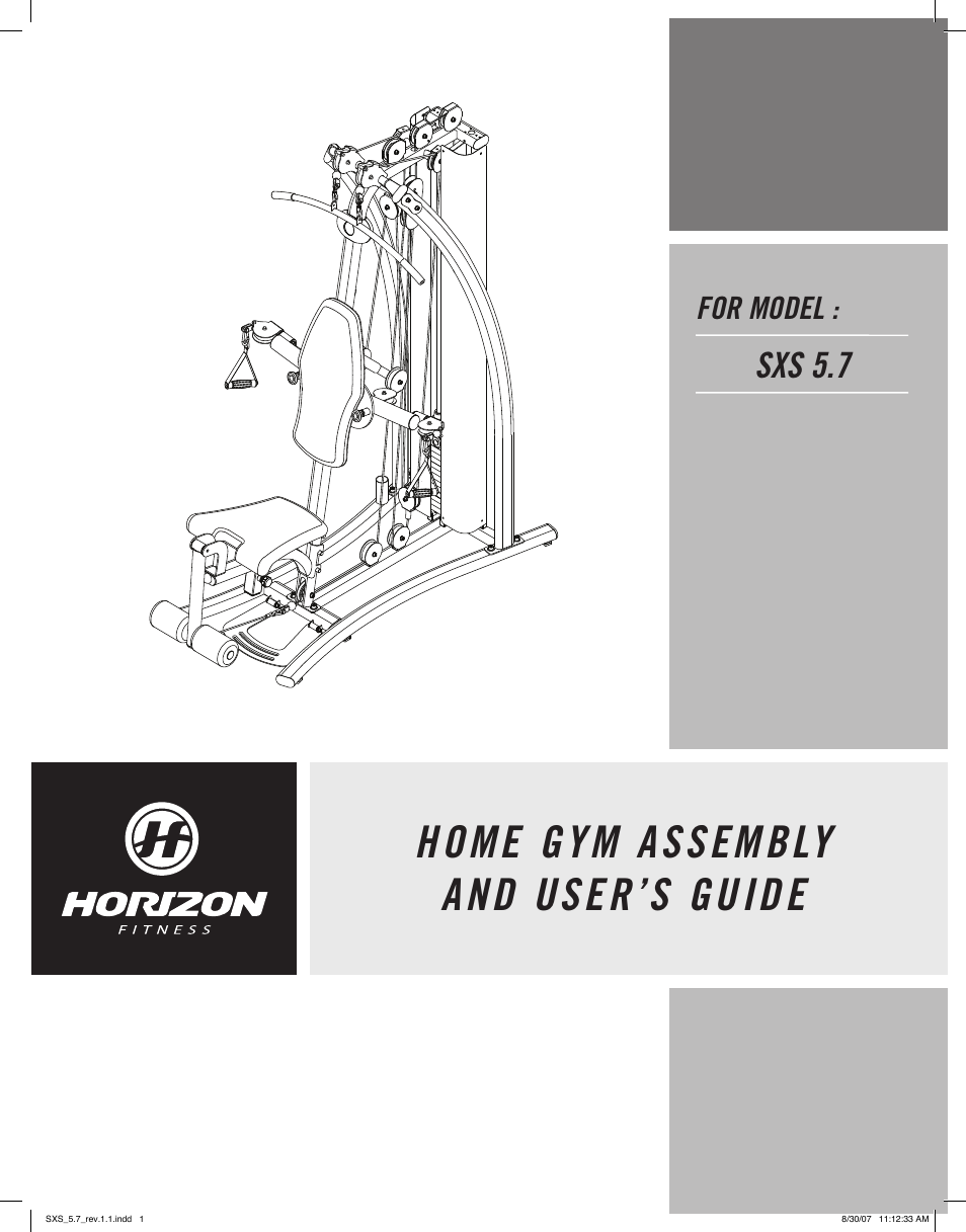 Horizon Fitness SXS 5.7 User Manual | 15 pages