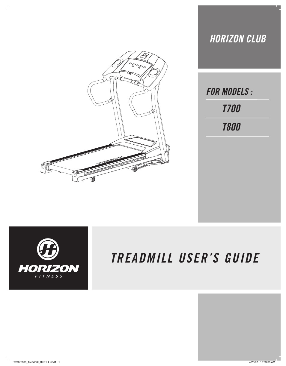 Horizon Fitness HORIZON CLUB T800 User Manual | 19 pages