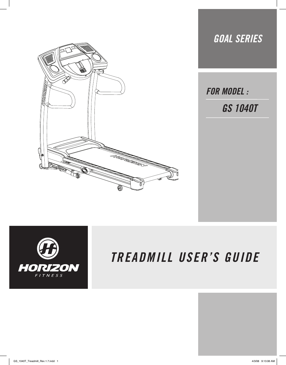 Horizon Fitness GS 1040T User Manual | 19 pages