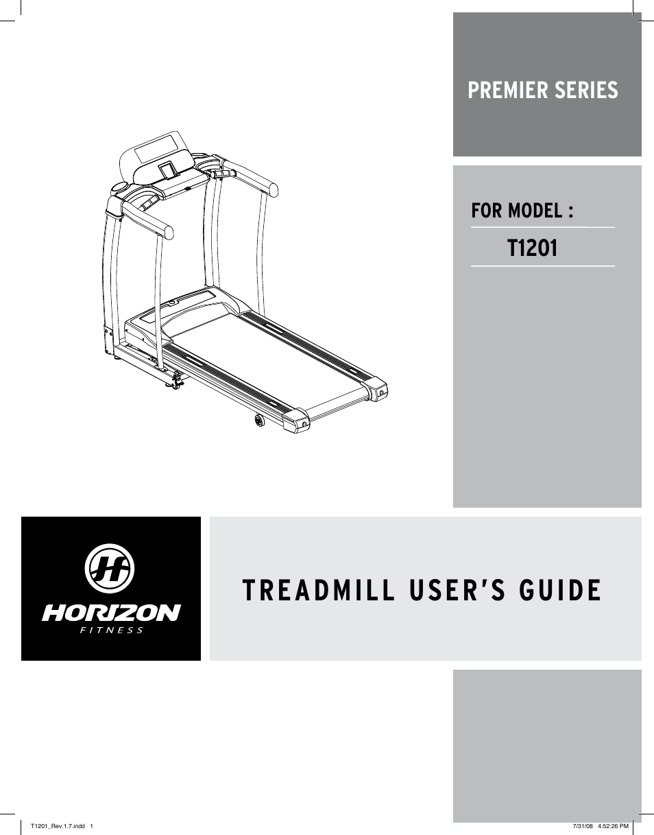 Horizon Fitness PREMIER T1201 User Manual | 17 pages