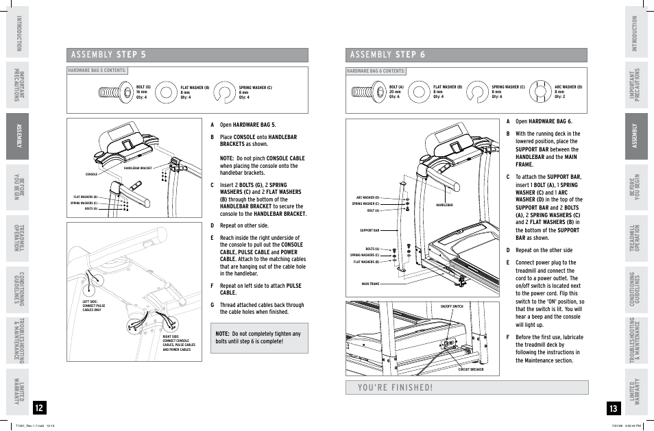 You’re finished, Assembly step | Horizon Fitness PREMIER T1201 User Manual | Page 7 / 17