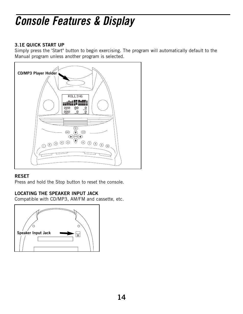 Console features & display | Horizon Fitness 3.1E User Manual | Page 14 / 36
