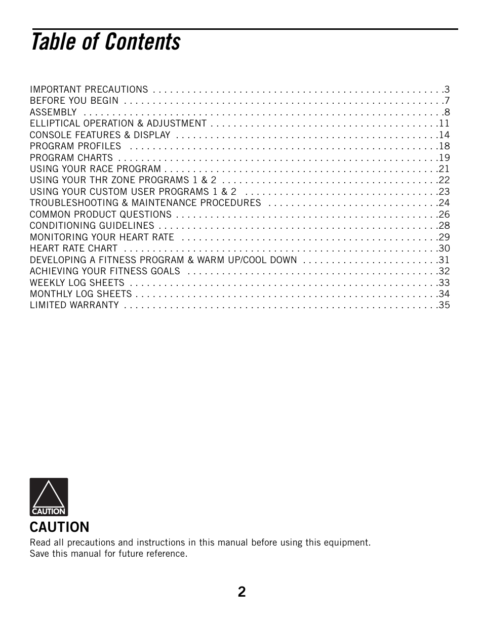 Horizon Fitness 3.1E User Manual | Page 2 / 36