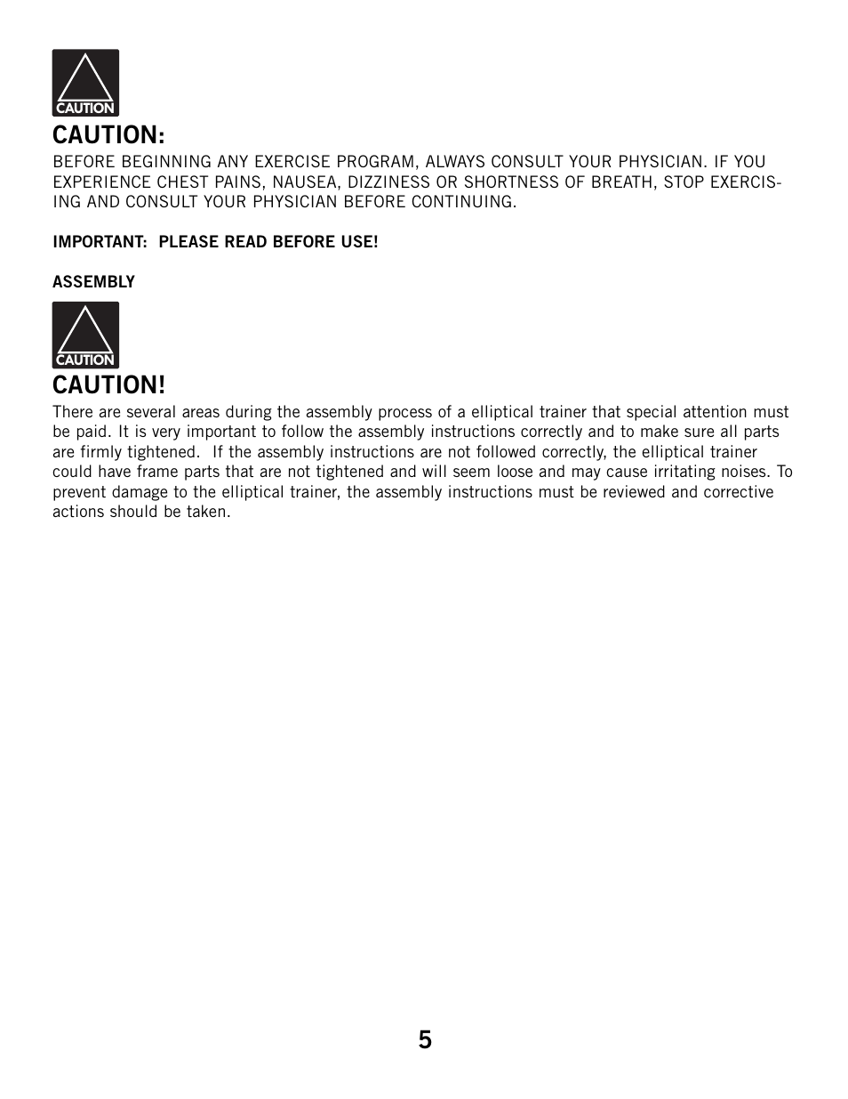 Caution | Horizon Fitness 3.1E User Manual | Page 5 / 36