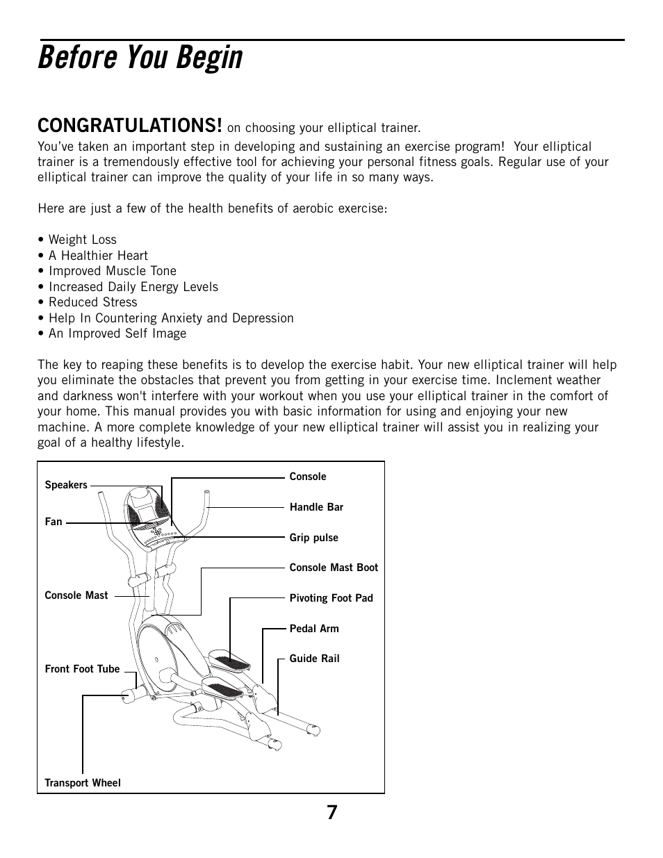 Before you begin | Horizon Fitness 3.1E User Manual | Page 7 / 36