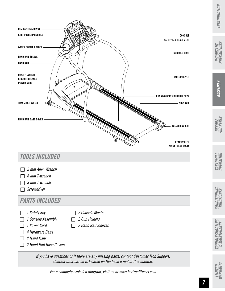 Tools included parts included | Horizon Fitness ELITE SERIES AFG T6 User Manual | Page 7 / 44