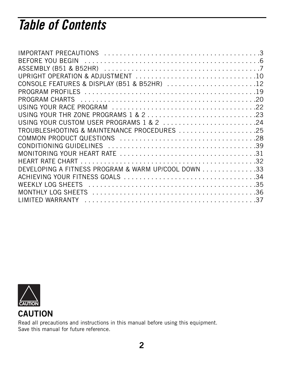 Horizon Fitness HZ SERIES B51 User Manual | Page 2 / 38