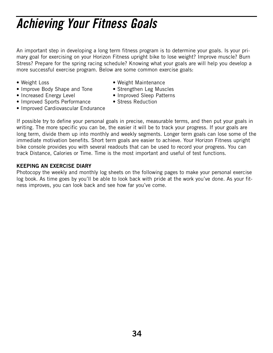 Achieving your fitness goals | Horizon Fitness HZ SERIES B51 User Manual | Page 34 / 38