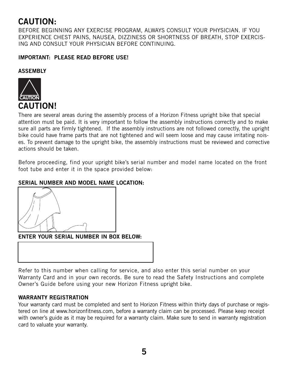 Caution | Horizon Fitness HZ SERIES B51 User Manual | Page 5 / 38