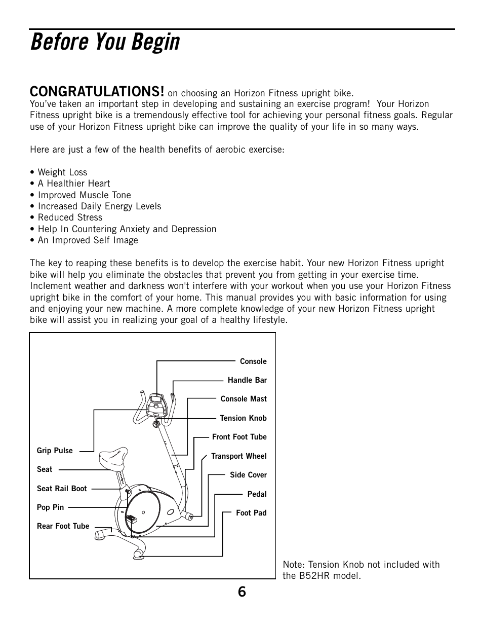 Before you begin | Horizon Fitness HZ SERIES B51 User Manual | Page 6 / 38