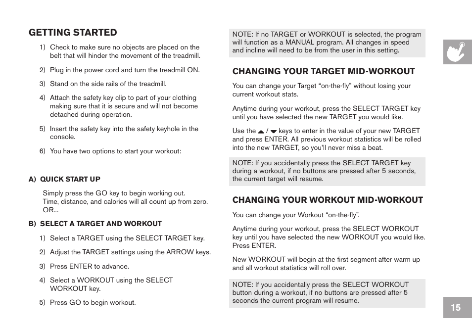 15 getting started | Horizon Fitness HORIZON TREADMILL GS1050T User Manual | Page 15 / 24
