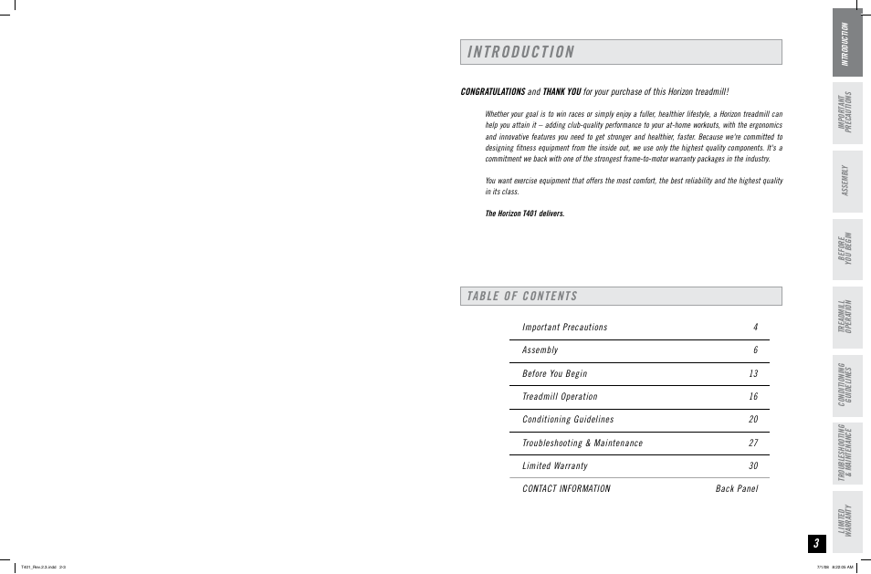 Horizon Fitness TREADMILL USER'S GUIDE T401 User Manual | Page 2 / 17