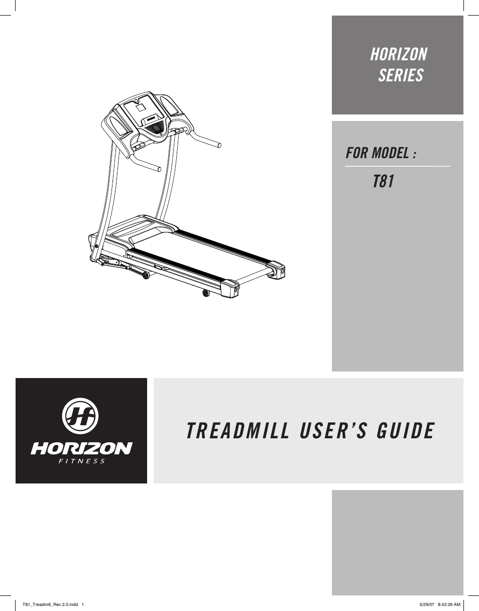 Horizon Fitness T81 User Manual | 19 pages