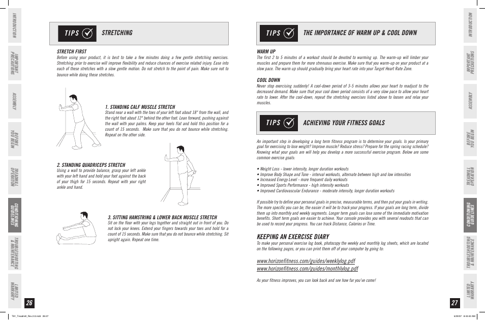 Tips, Stretching, Keeping an exercise diary | Horizon Fitness T81 User Manual | Page 14 / 19