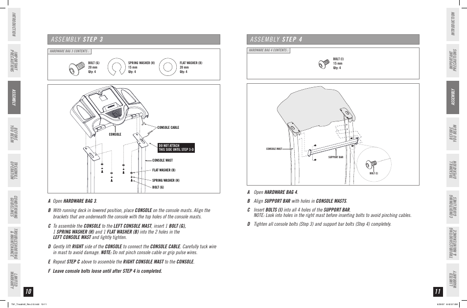 Assembly step 3, Assembly step 4 | Horizon Fitness T81 User Manual | Page 6 / 19