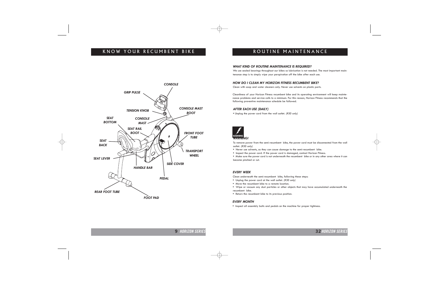 9horizon series 32 horizon series | Horizon Fitness R20 User Manual | Page 9 / 40