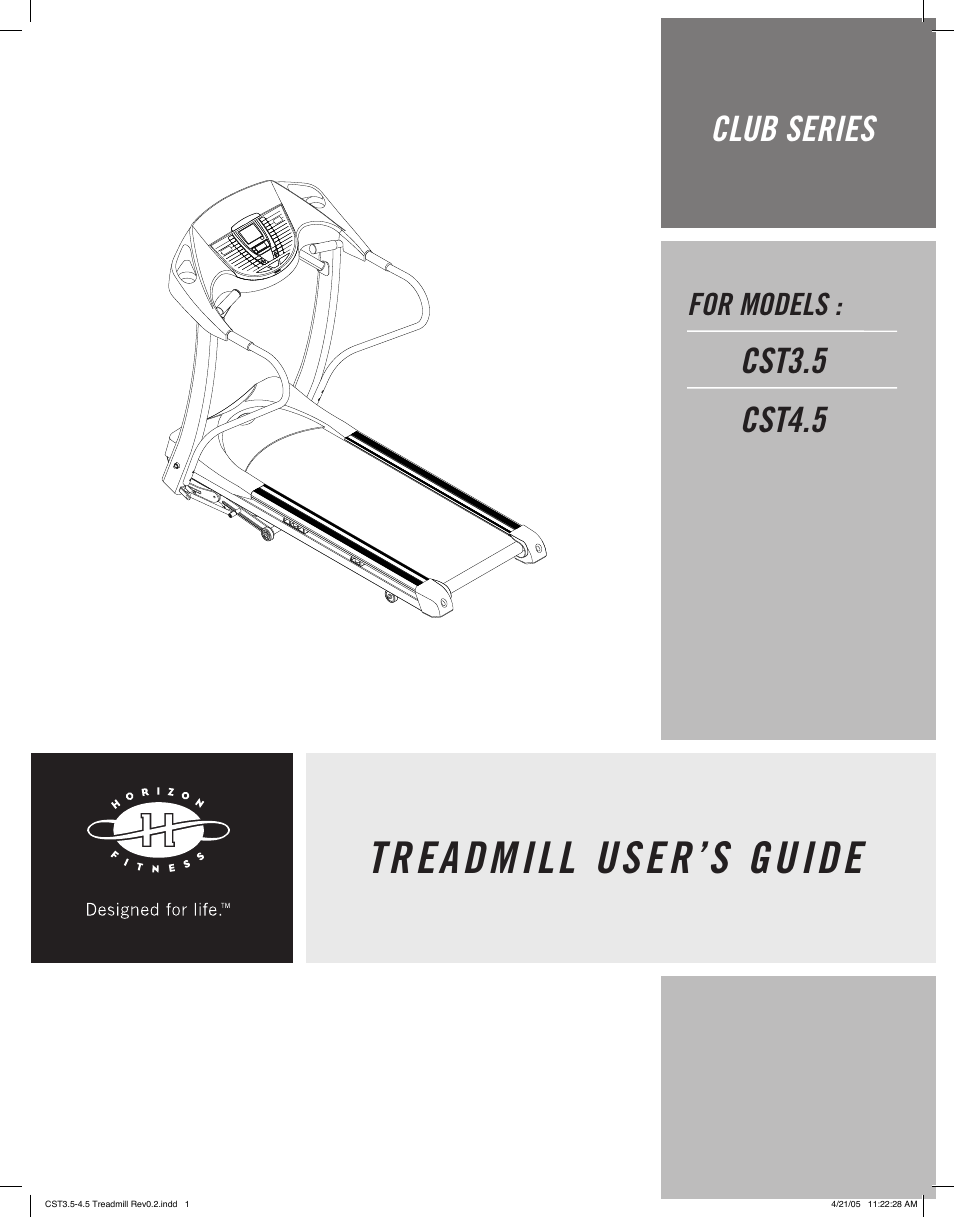 Horizon Fitness CLUB SERIES CST4.5 User Manual | 17 pages