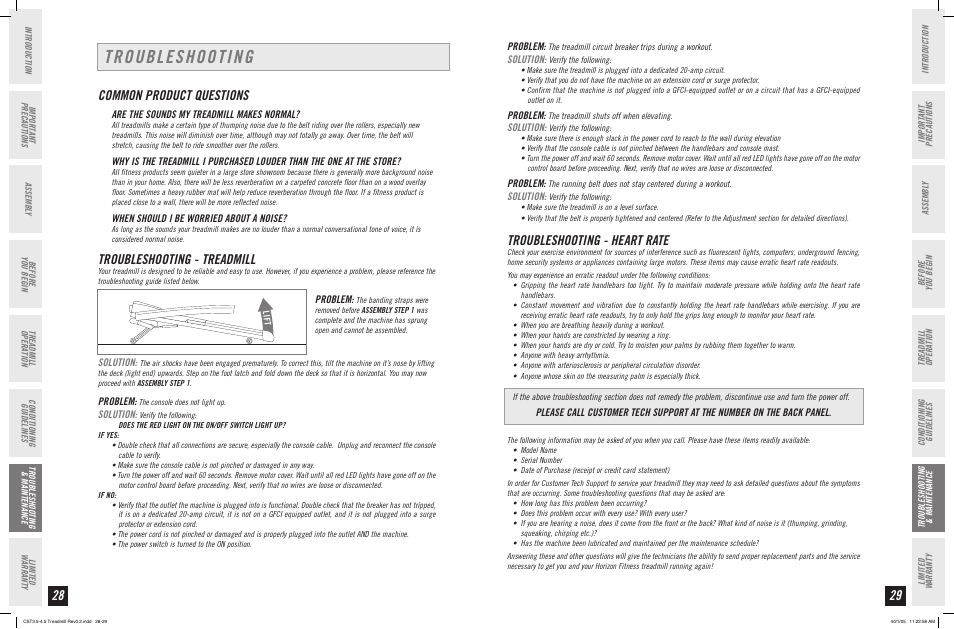 Troubleshooting, Common product questions, Troubleshooting - treadmill | Troubleshooting - heart rate | Horizon Fitness CLUB SERIES CST4.5 User Manual | Page 15 / 17