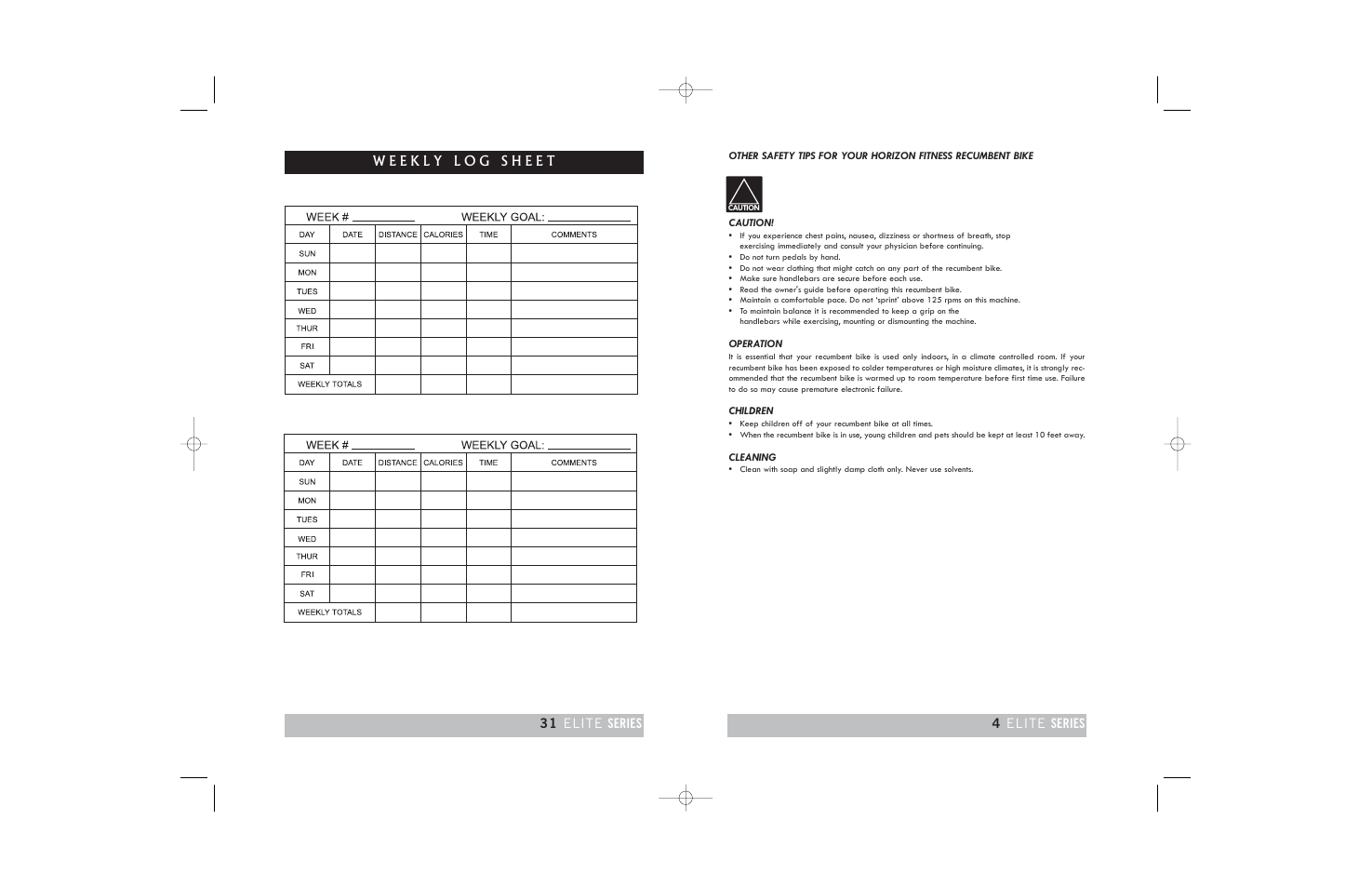 31 elite series 4 elite series | Horizon Fitness ELITE 2.0R User Manual | Page 31 / 34