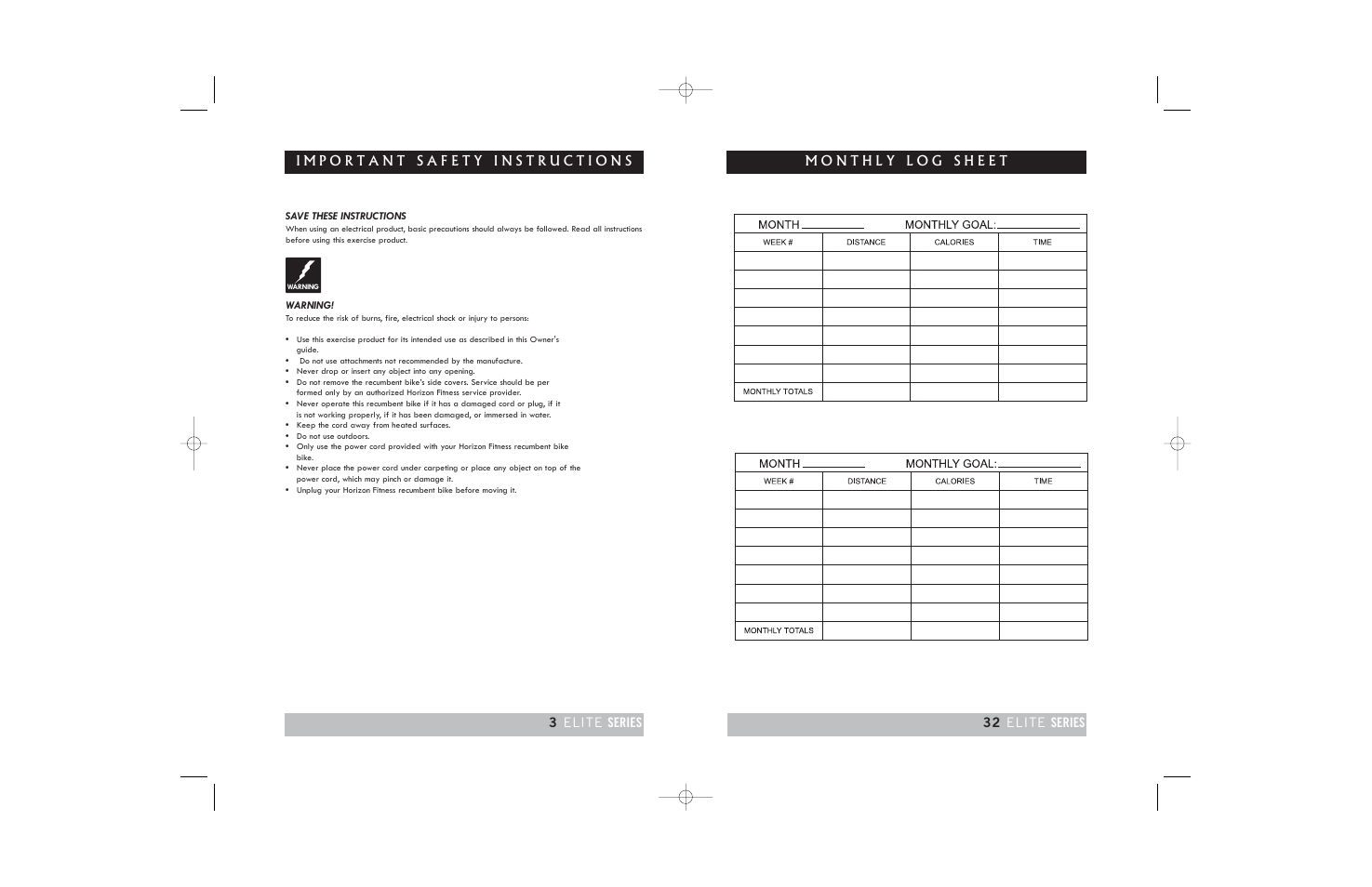3elite series 32 elite series | Horizon Fitness ELITE 2.0R User Manual | Page 32 / 34