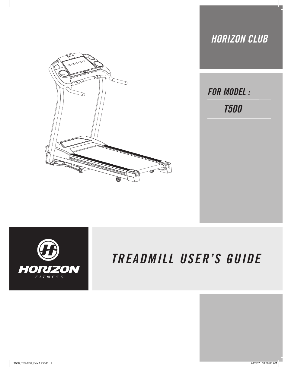 Horizon Fitness T500 User Manual | 17 pages