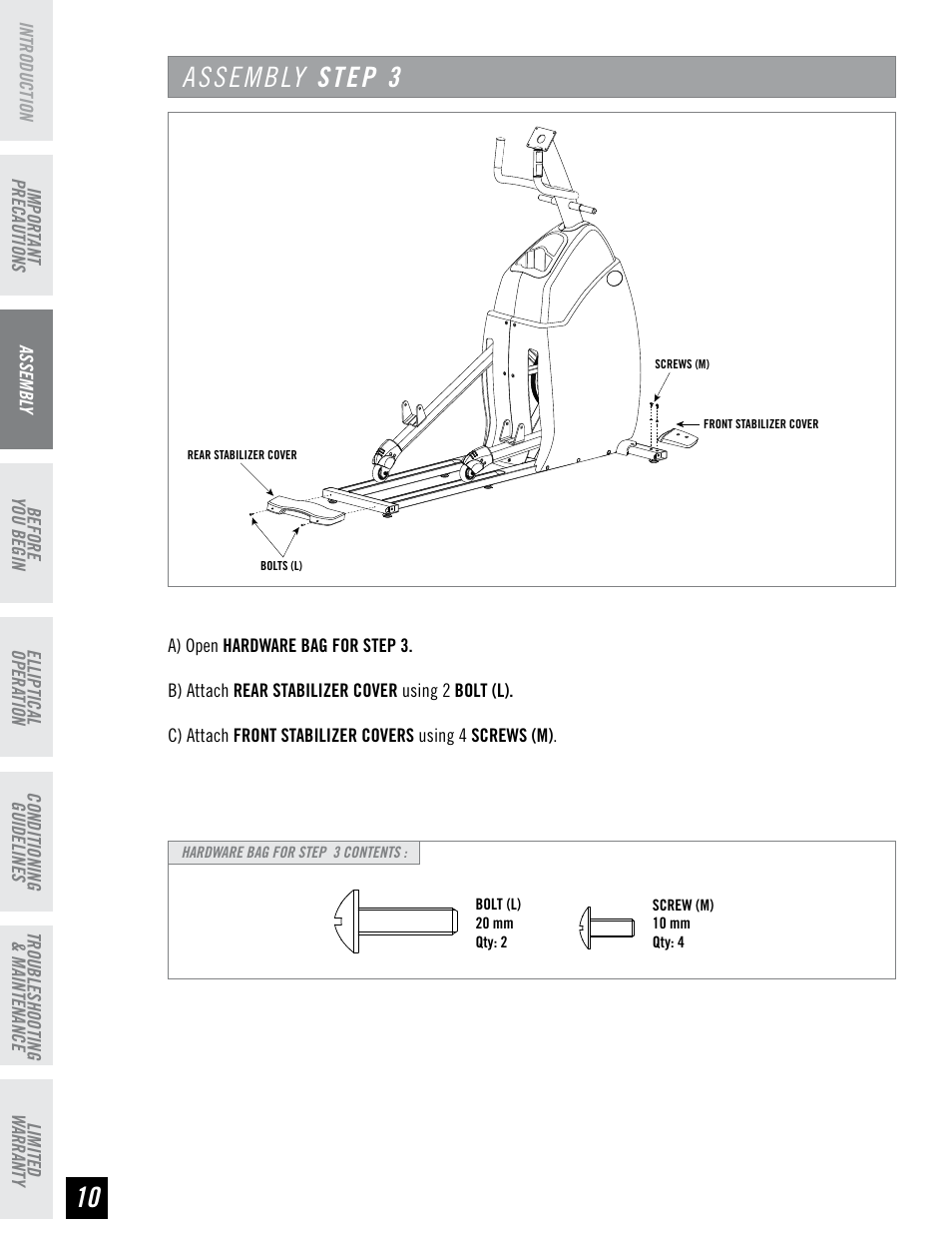 Assembly step 3 | Horizon Fitness CLUB SERIES CSE3.6 User Manual | Page 10 / 40