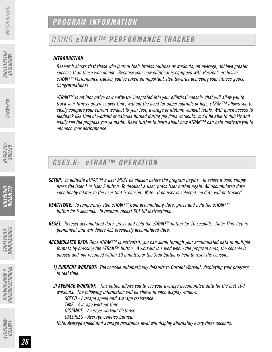 Horizon Fitness CLUB SERIES CSE3.6 User Manual | Page 26 / 40