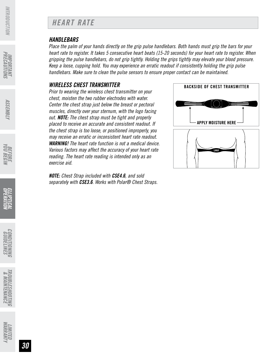 Heart rate | Horizon Fitness CLUB SERIES CSE3.6 User Manual | Page 30 / 40