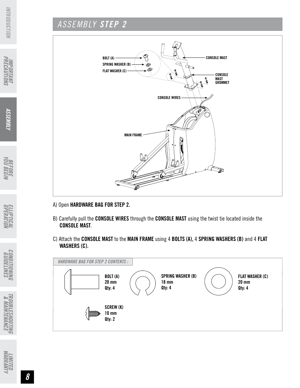 Assembly step 2 | Horizon Fitness CLUB SERIES CSE3.6 User Manual | Page 8 / 40