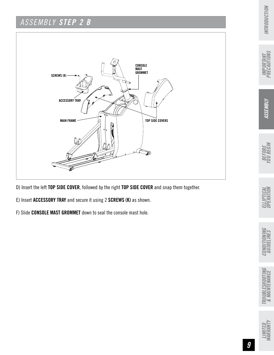 Assembly step 2 b | Horizon Fitness CLUB SERIES CSE3.6 User Manual | Page 9 / 40