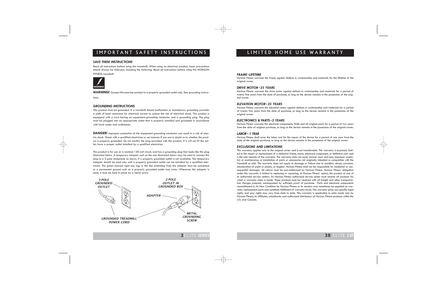 Horizon Fitness TREADMILL ELITE User Manual | Page 3 / 40