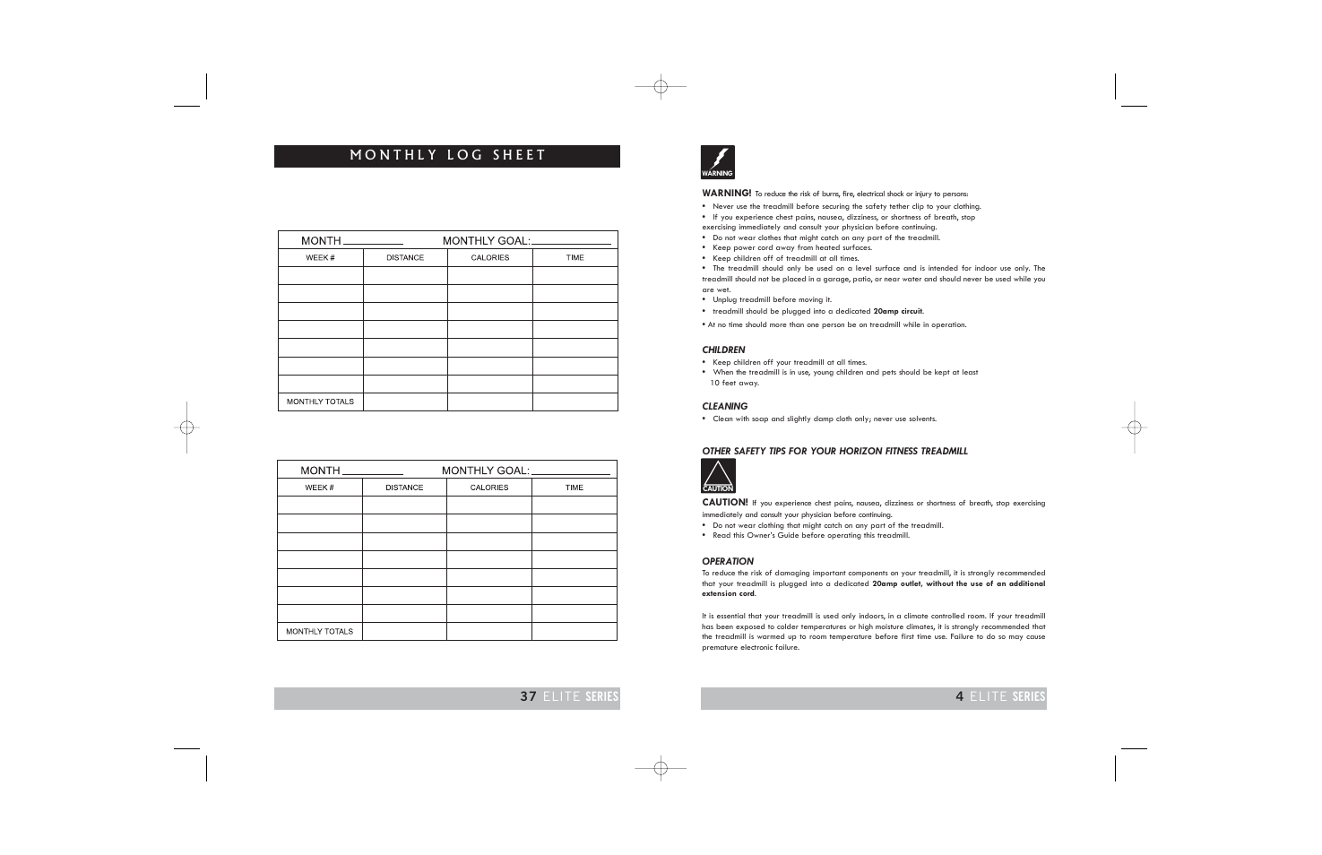 Horizon Fitness TREADMILL ELITE User Manual | Page 4 / 40