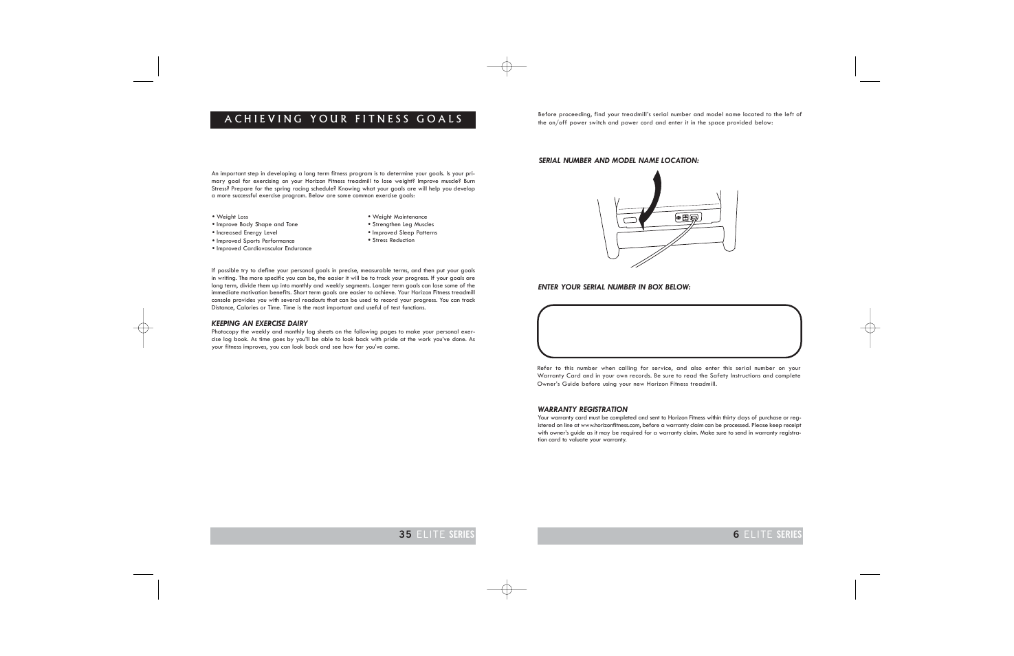 Horizon Fitness TREADMILL ELITE User Manual | Page 6 / 40