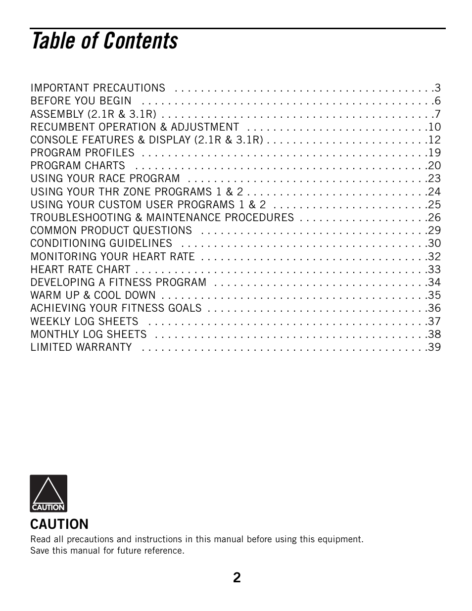 Horizon Fitness ELITE SERIES 3.1R User Manual | Page 2 / 40
