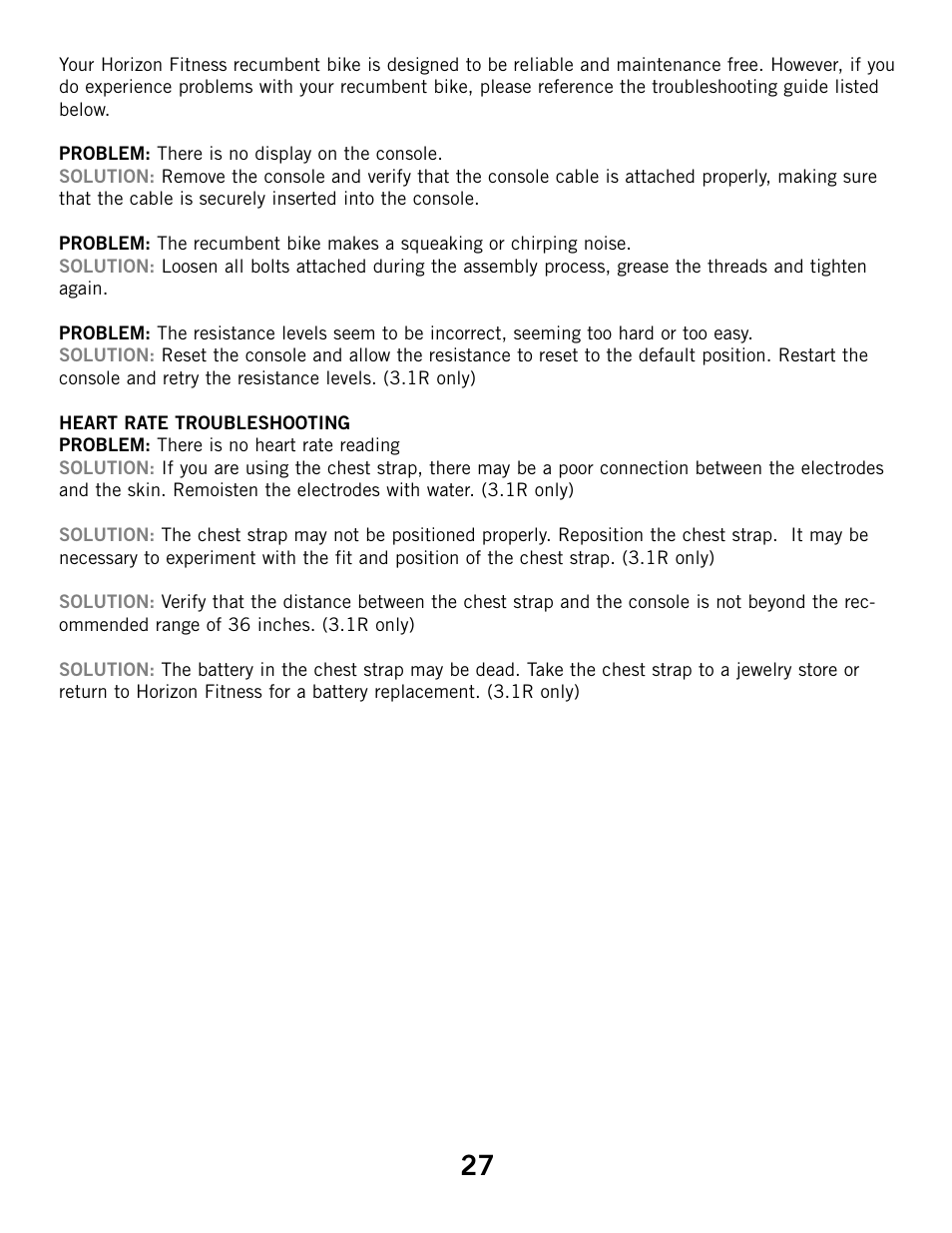 Horizon Fitness ELITE SERIES 3.1R User Manual | Page 27 / 40