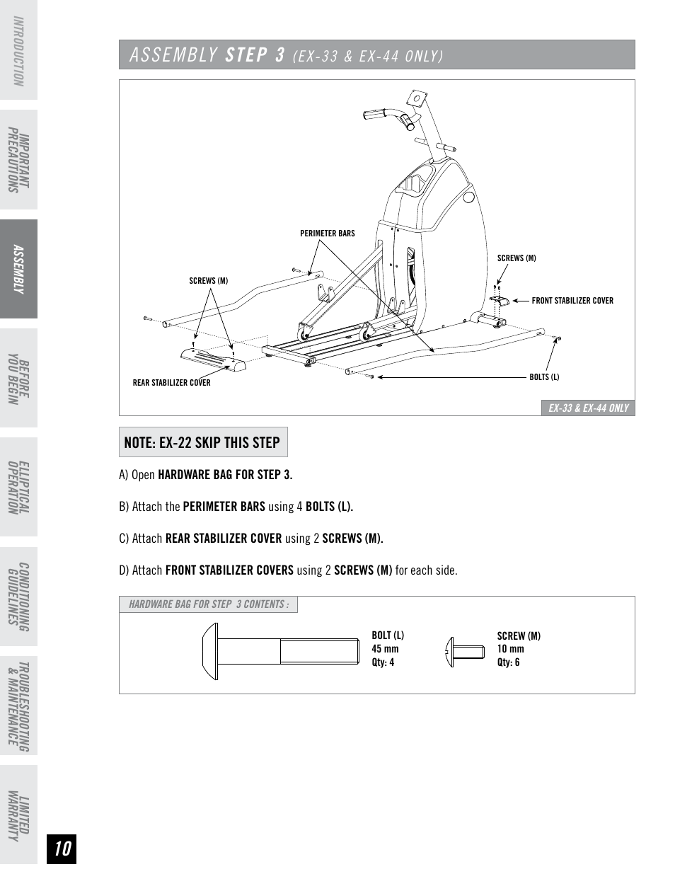 Assembly step 3 | Horizon Fitness HZ SERIES EX-44 User Manual | Page 10 / 40