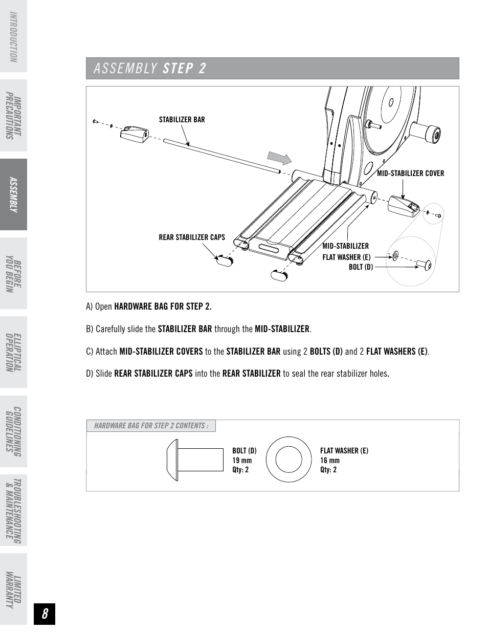 Assembly step 2 | Horizon Fitness EX-66 User Manual | Page 8 / 40