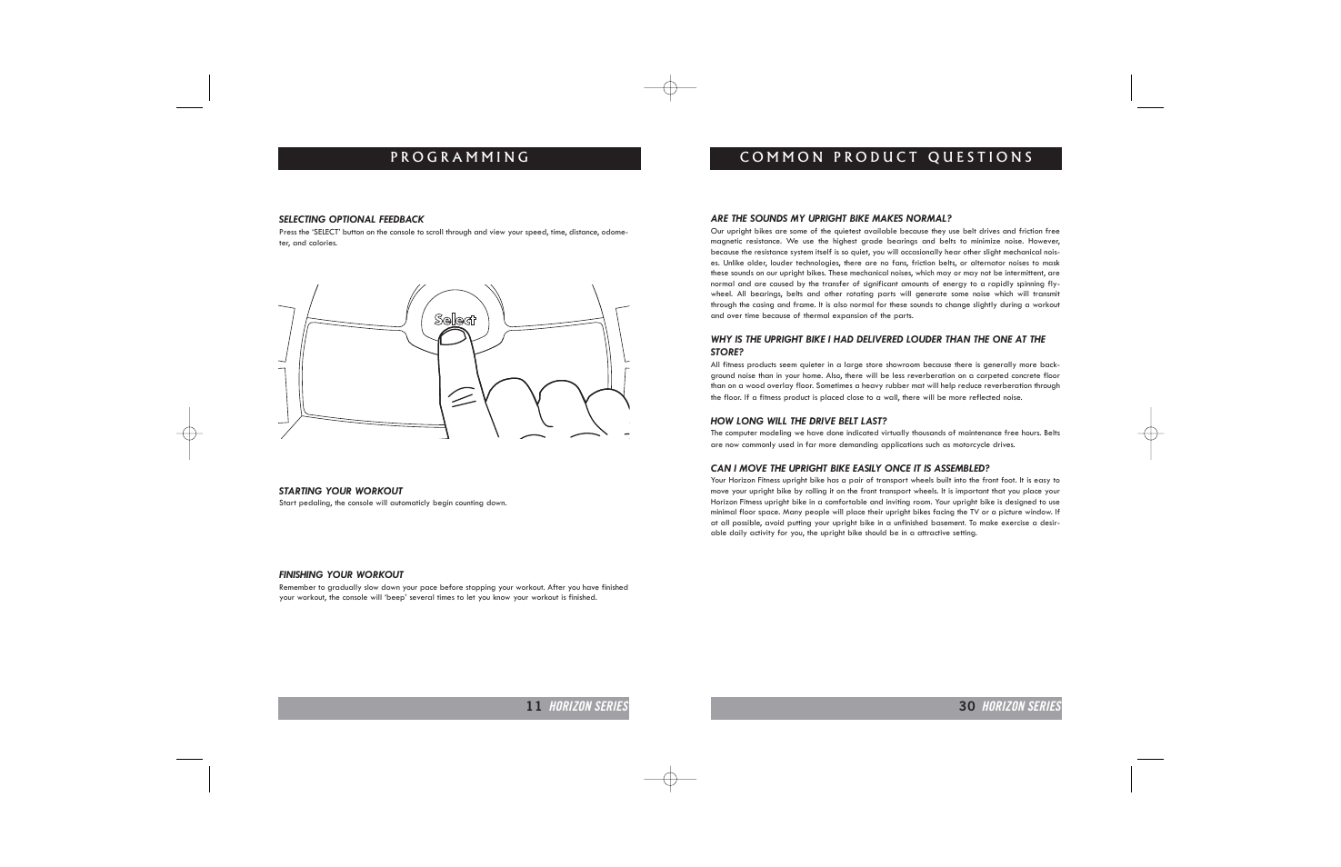 11 horizon series 30 horizon series | Horizon Fitness HORIZON B20 User Manual | Page 11 / 40