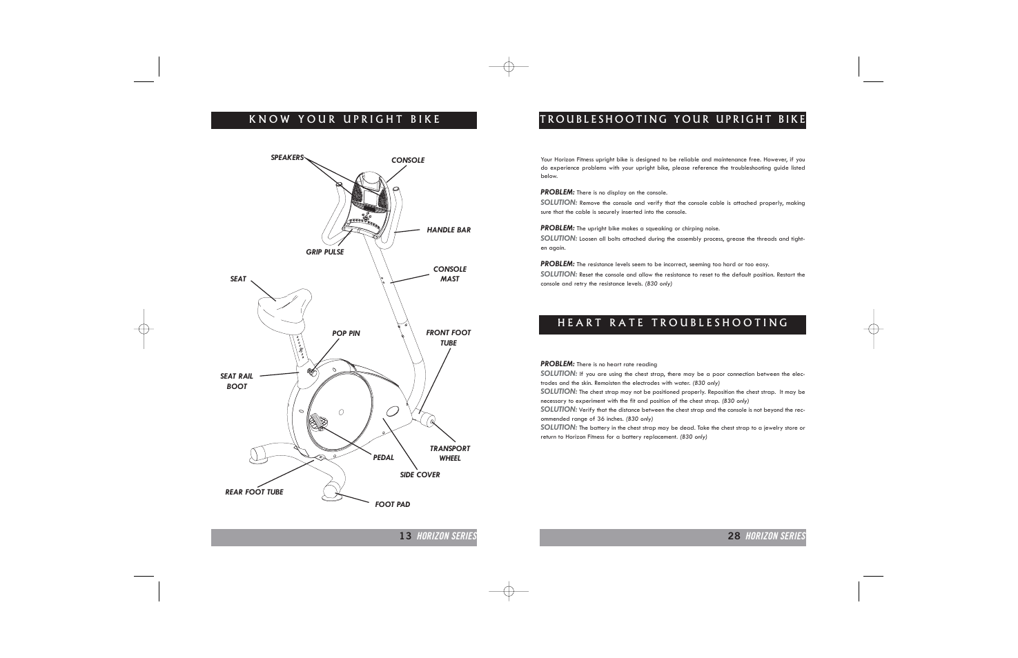 13 horizon series 28 horizon series | Horizon Fitness HORIZON B20 User Manual | Page 28 / 40