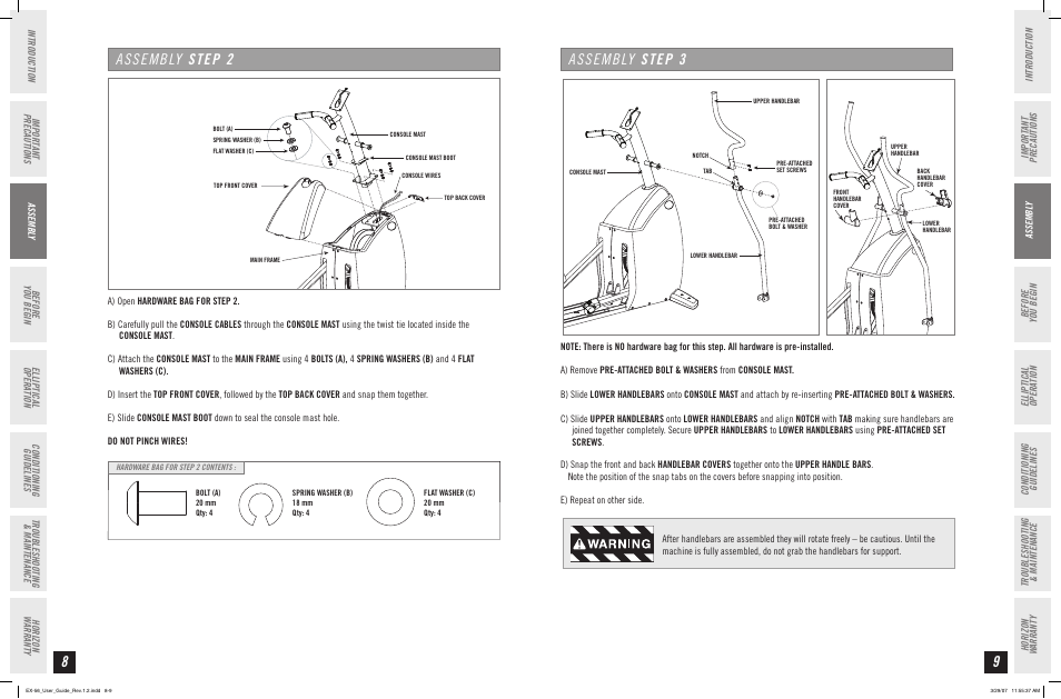 Assembly step, Assembly step 2 | Horizon Fitness HORIZON SERIES EX-56 User Manual | Page 5 / 17