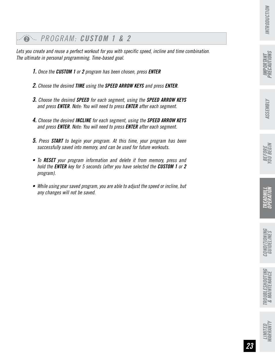 Program: custom 1 & 2 | Horizon Fitness PERFORMANCE SERIES PST6 User Manual | Page 23 / 36