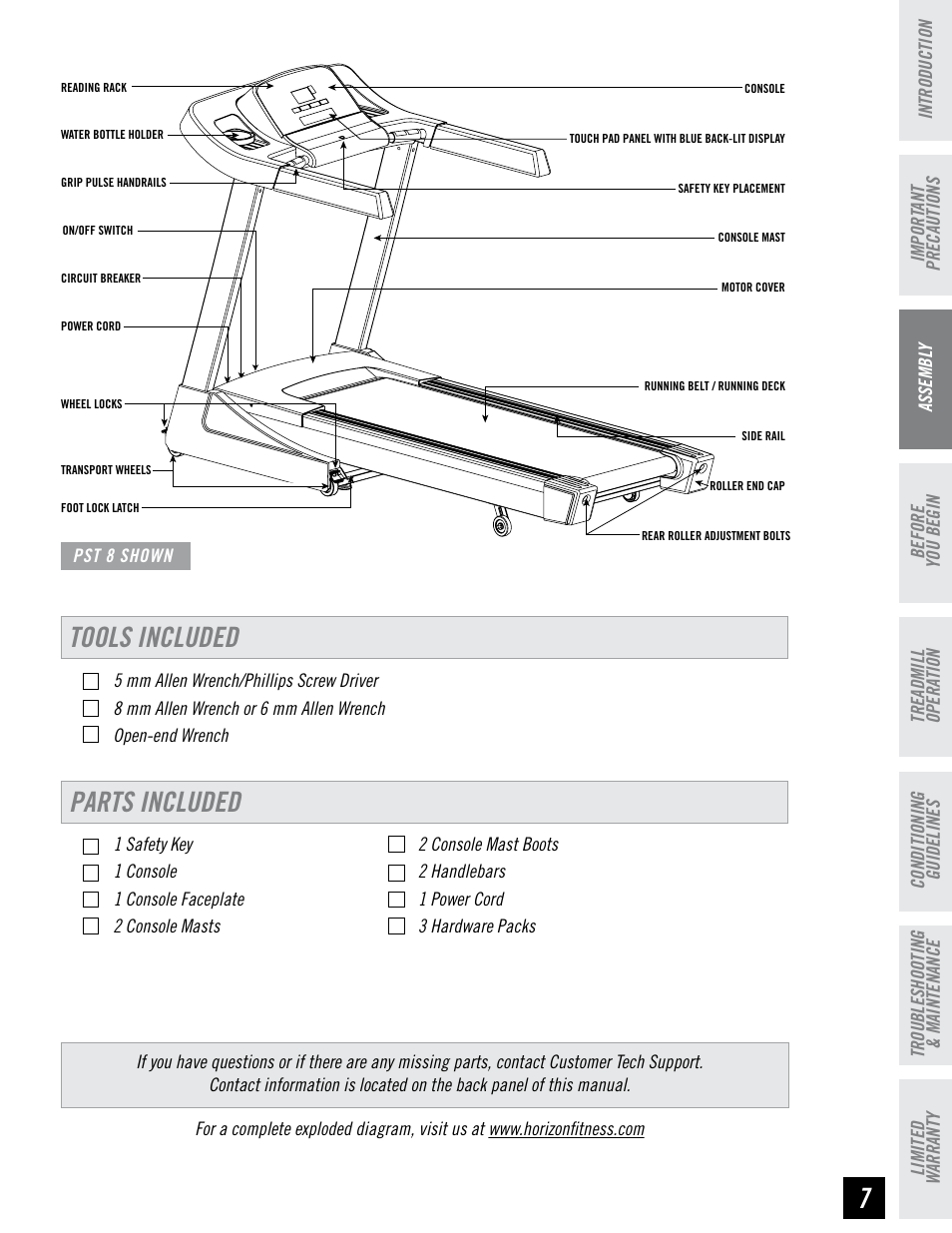 Tools included, Parts included | Horizon Fitness PERFORMANCE SERIES PST6 User Manual | Page 7 / 36