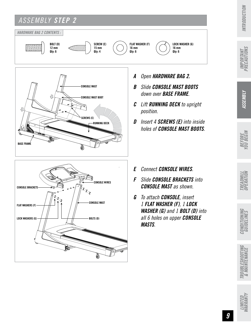Assembly step 2 | Horizon Fitness PERFORMANCE SERIES PST6 User Manual | Page 9 / 36