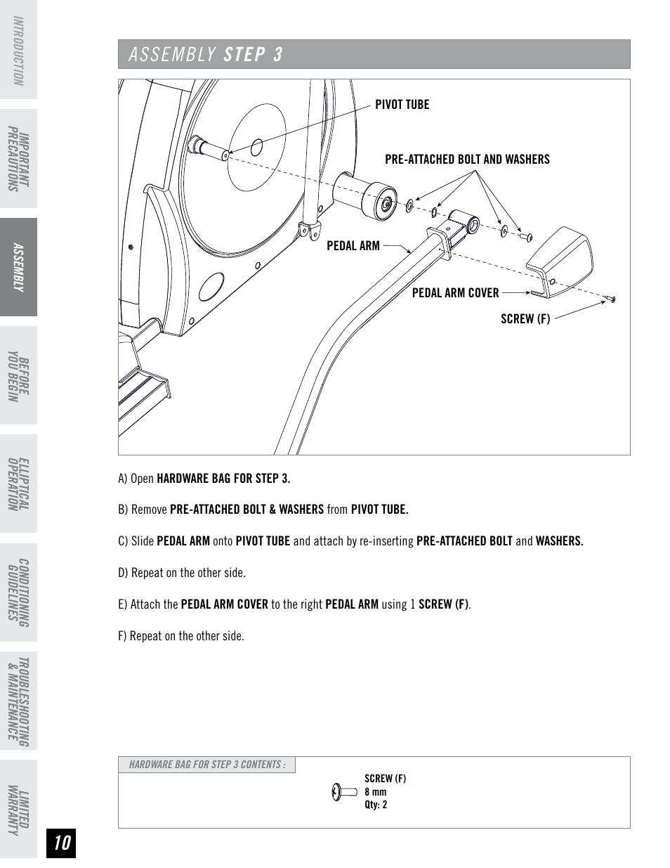 Assembly step | Horizon Fitness EX-76 User Manual | Page 10 / 44