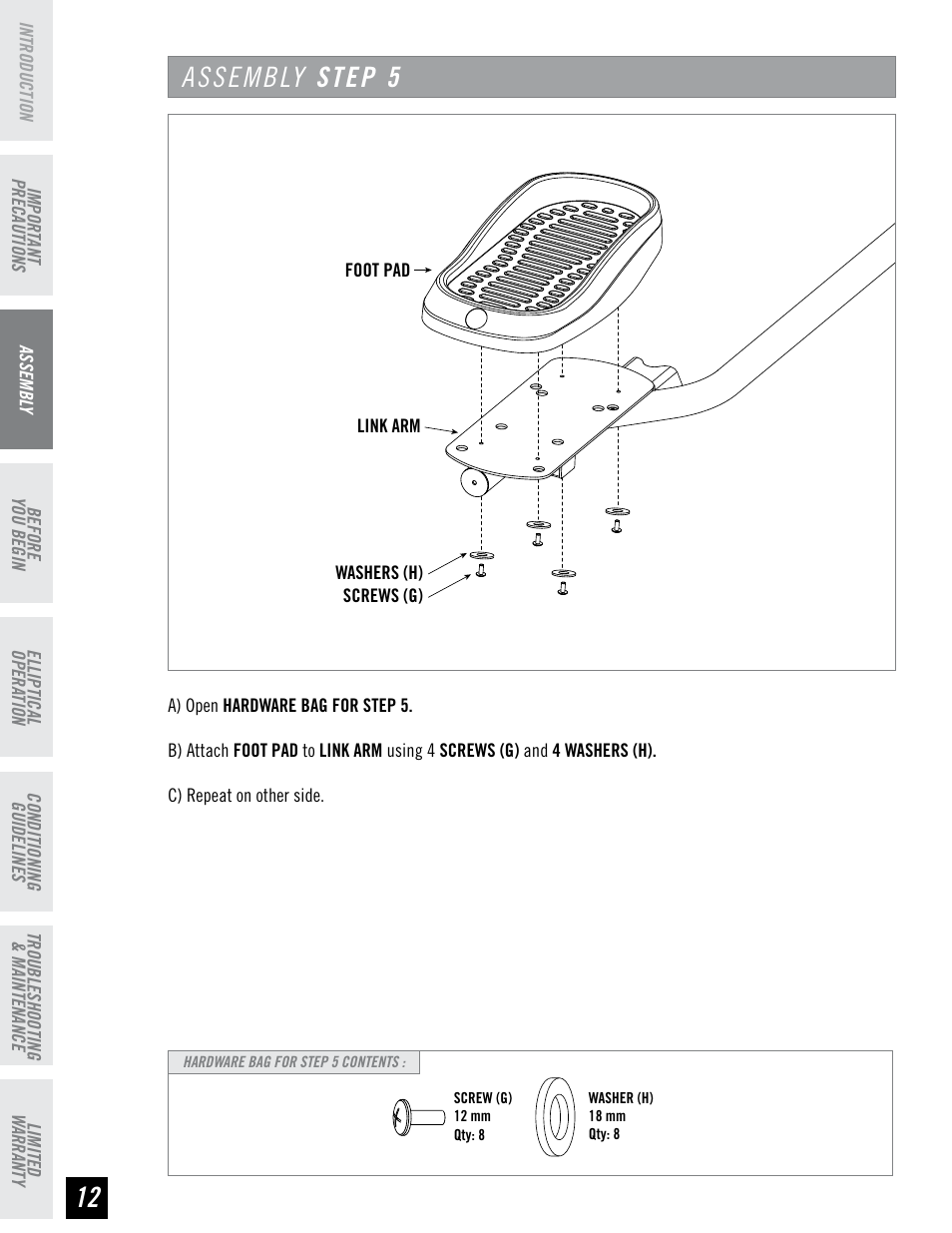 Assembly step | Horizon Fitness EX-76 User Manual | Page 12 / 44