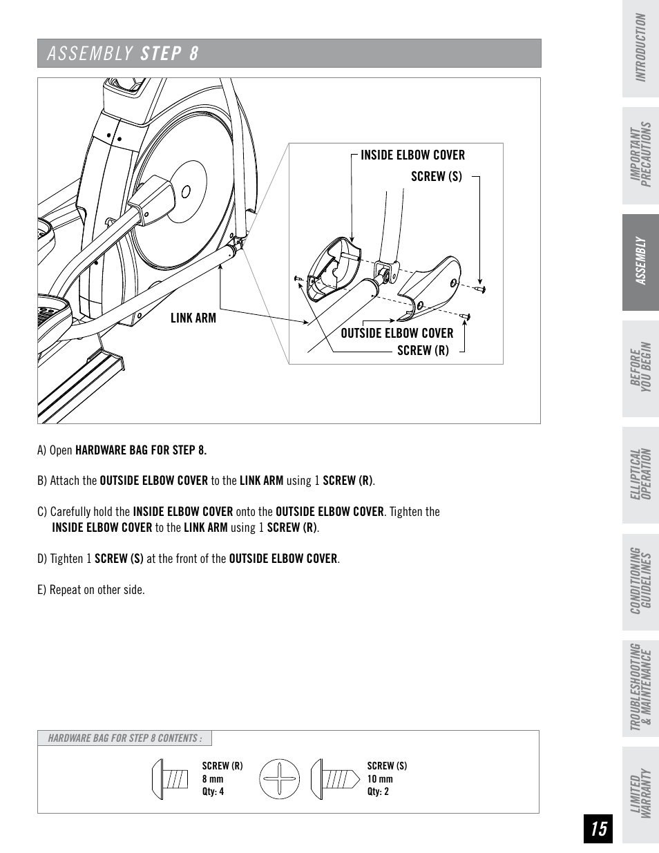 Assembly step | Horizon Fitness EX-76 User Manual | Page 15 / 44